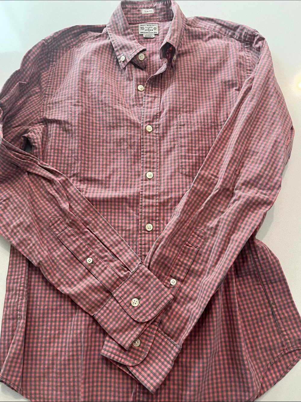 J. Crew Pink and Gray Gingham Button-Down Shirt, Slim Fit